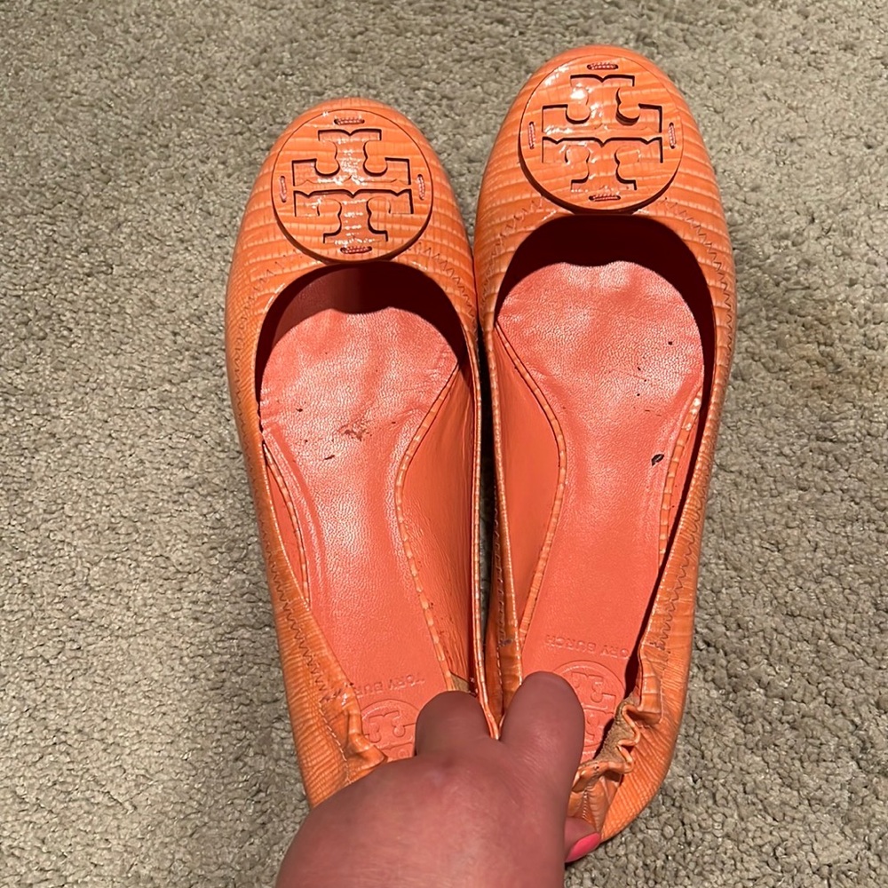 Tory Burch Tart Orange Reva Patent Lizard Ballet
